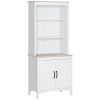 70" Kitchen Hutch, Freestanding Storage Pantry Cabinet with 3-Tier Shelving, Sideboard with Adjustable Shelves and Open Countertop, White