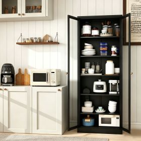 Metal Kitchen Pantry Cabinet - 72" Tall Storage with 5 Adjustable Shelves, Black Freestanding Cabinet for Kitchen/Pantry/Bathroom