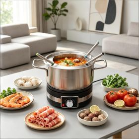 Electric Fondue Pot Set 1200W Removable Stainless Steel Pot 6 Forks Included