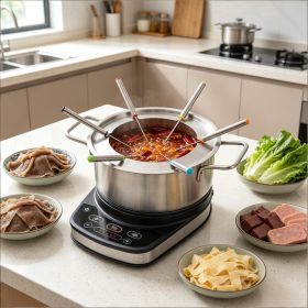 Electric Fondue Pot Set 1200W 3.2 QT Removable Pot with 6 Color-Coded Forks for Restaurant Quality Fondue Experience