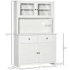 63.5" Kitchen Hutch Cabinet, Pantry Storage Cabinet with 4 Shelves, Drawers, Framed Glass Doors, Open Microwave Countertop, Antique White