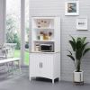 70" Kitchen Hutch, Freestanding Storage Pantry Cabinet with 3-Tier Shelving, Sideboard with Adjustable Shelves and Open Countertop, White